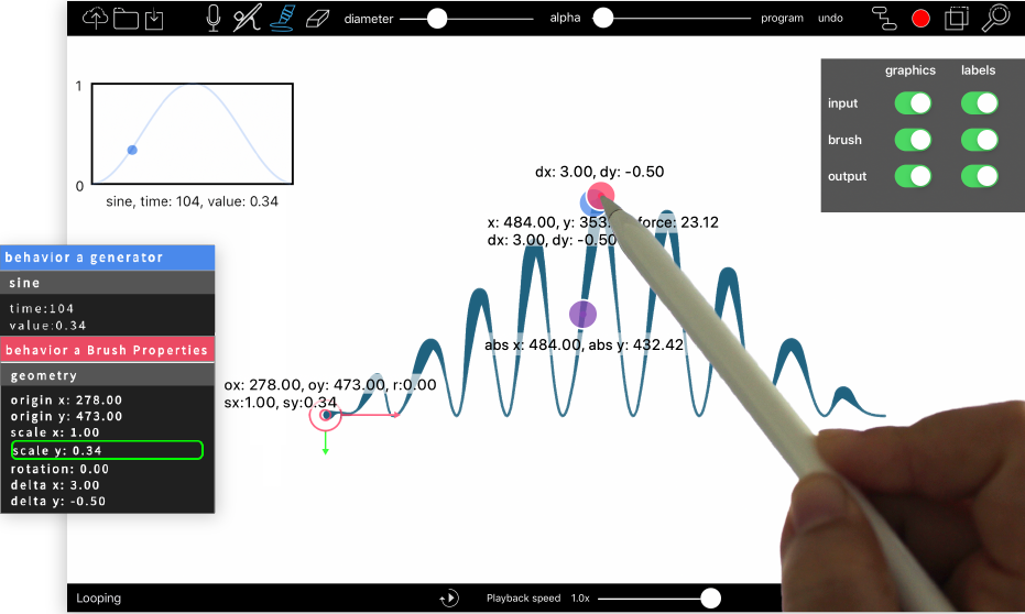 DDB links visual inspectors in the drawing environment with numerical inspectors in the programming environment.